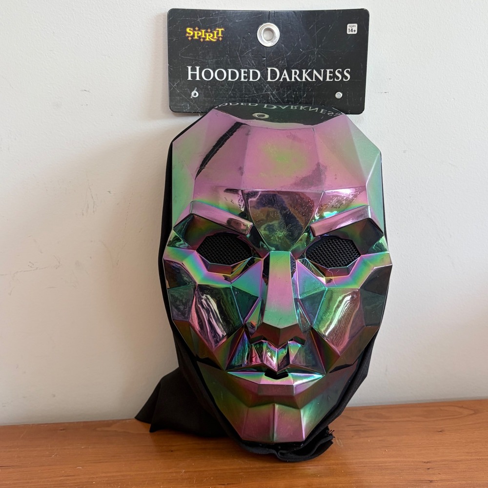 Spirit Halloween Hooded Darkness‎ Mask Iridescent Geometric Faceted Hood